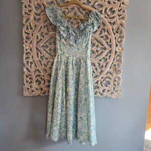 Gunne Sax Jessica McClintock Vintage Dress Blue floral Prairiecore Midi 9